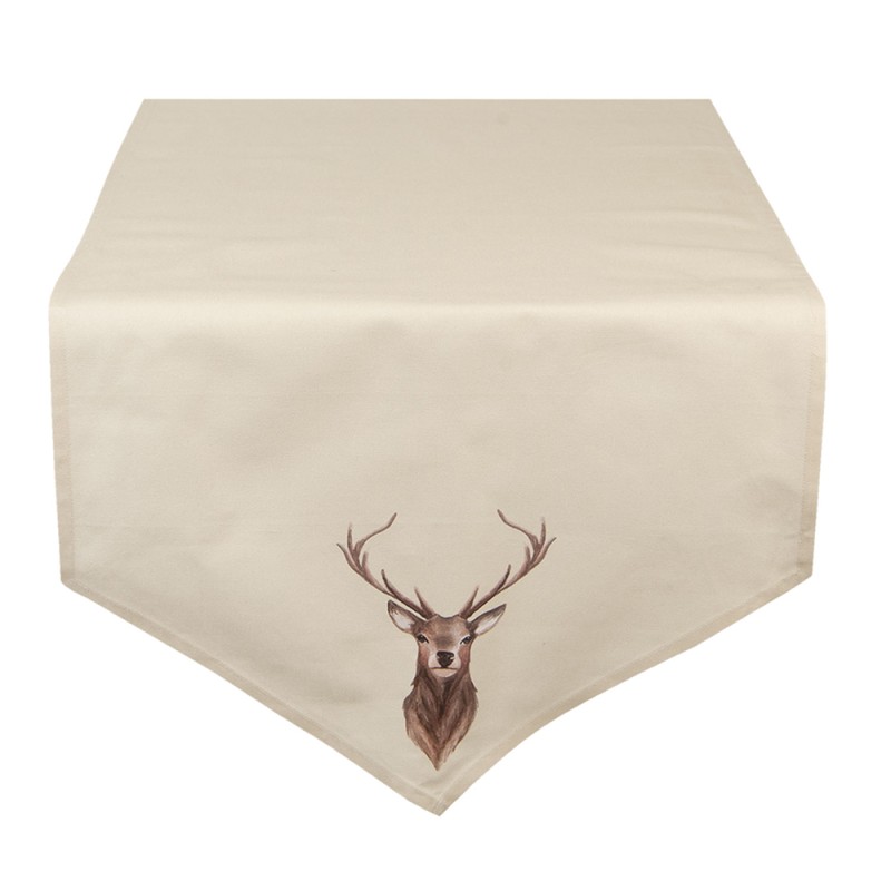 Clayre & Eef Table Runner 50x160 cm Beige Brown Cotton Deer