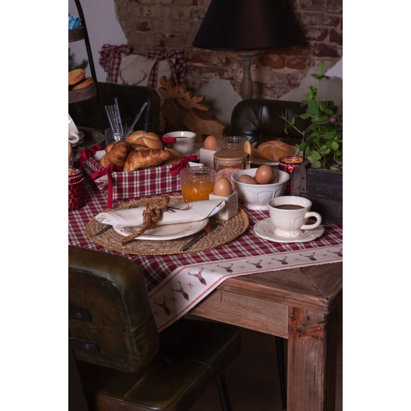 Clayre & Eef Tovaglia da tavolo 50x160 cm Beige Marrone  Cotone Cervo