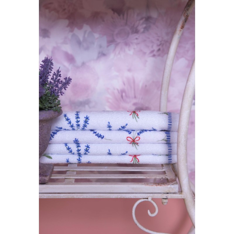 Clayre & Eef Guest Towel 40x66 cm White Purple Cotton Lavender