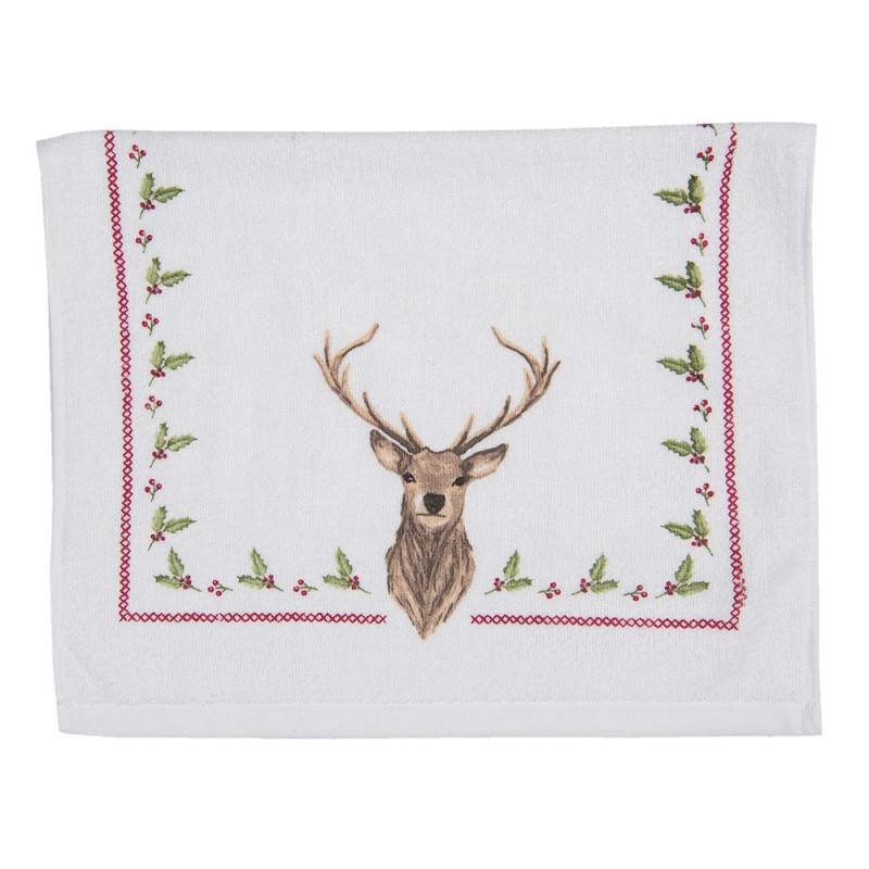 Clayre & Eef Serviette invité 40x66 cm Beige Marron Coton Rectangle Cerf