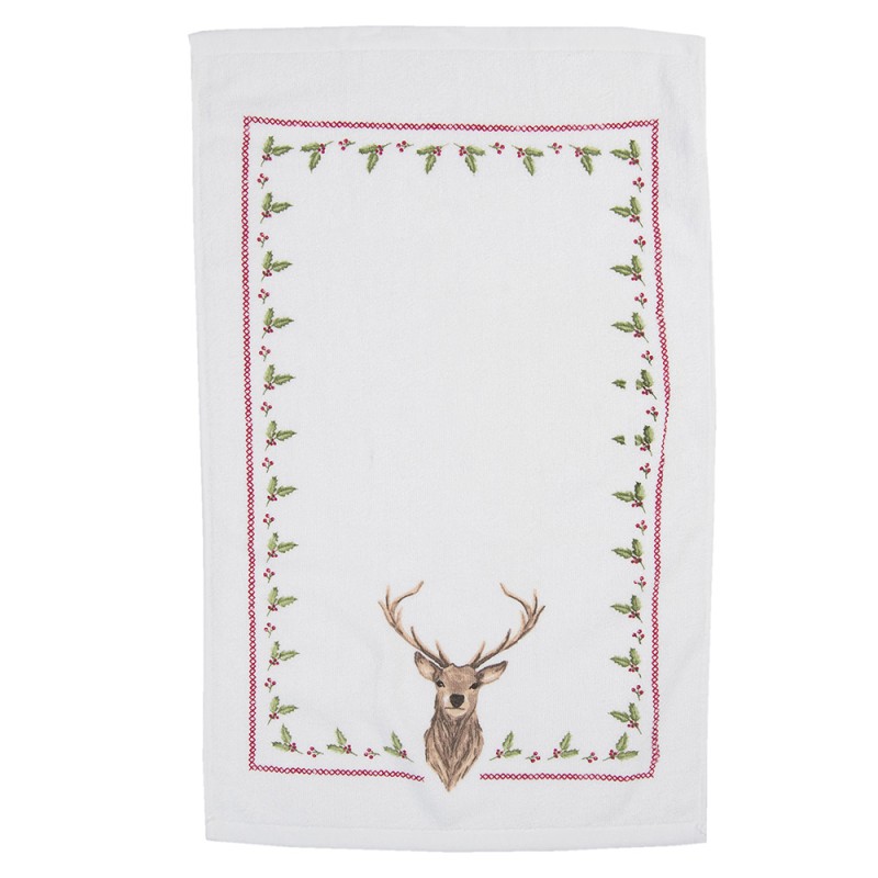 Clayre & Eef Serviette invité 40x66 cm Beige Marron Coton Rectangle Cerf