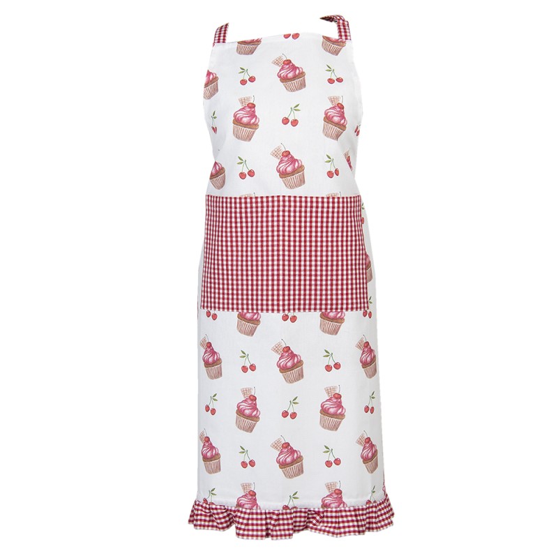 Clayre & Eef Tablier de cuisine 70x85 cm Rouge Rose Coton Cupcakes