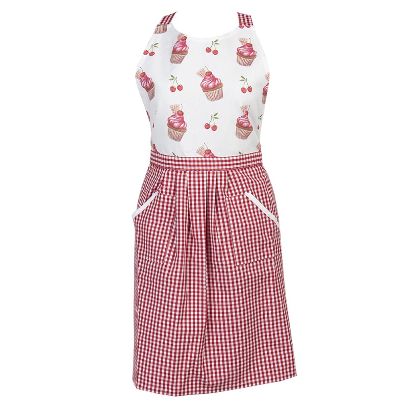 Clayre & Eef Kitchen Apron 70x85 cm Red White Cotton Cupcakes