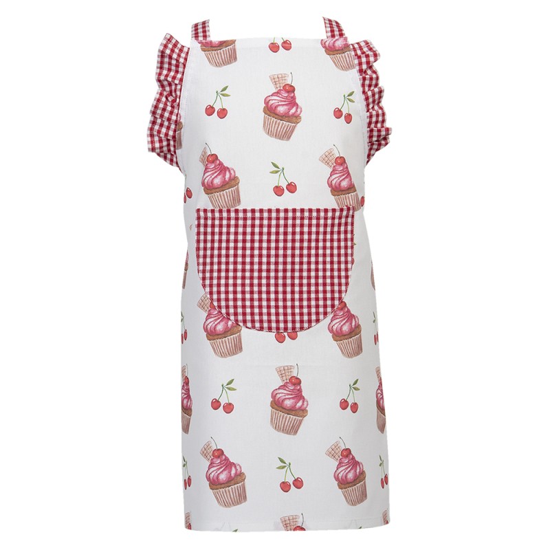 Clayre & Eef Kids' Kitchen Apron 48x56 cm Red Pink Cotton Cupcakes