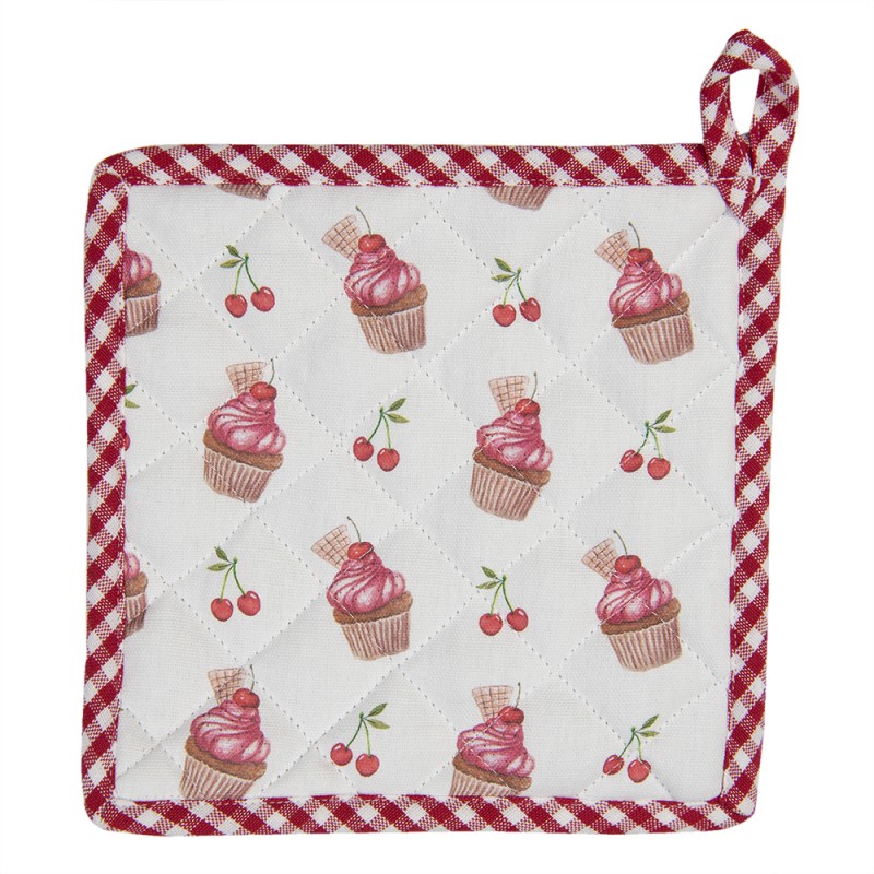 Clayre & Eef Pot Holder 20x20 cm Red White Cotton Square Cupcakes