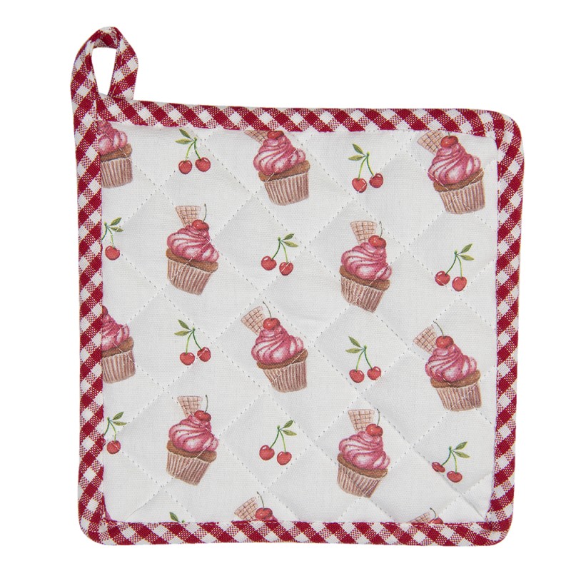Clayre & Eef Pot Holder 20x20 cm Red White Cotton Square Cupcakes