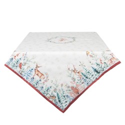Clayre & Eef Nappe 150x250 cm Blanc Rouge Coton Rectangle Cerf