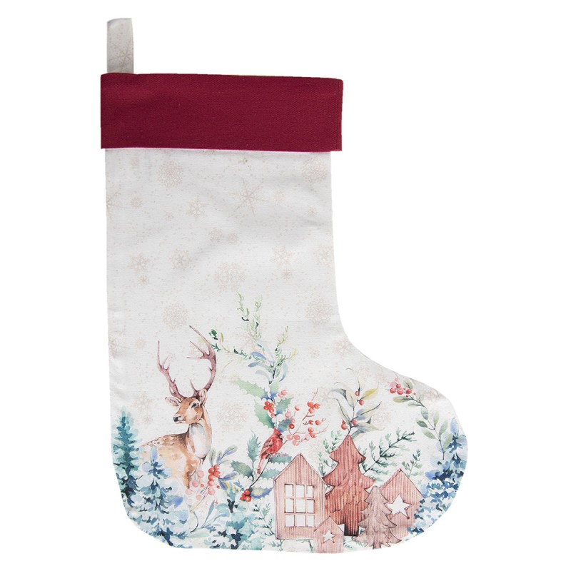 Clayre & Eef Christmas Stocking 30x40 cm White Red Cotton