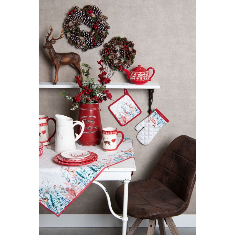 Clayre & Eef Weihnachtsstrumpf 30x40 cm Weiß Rot Baumwolle