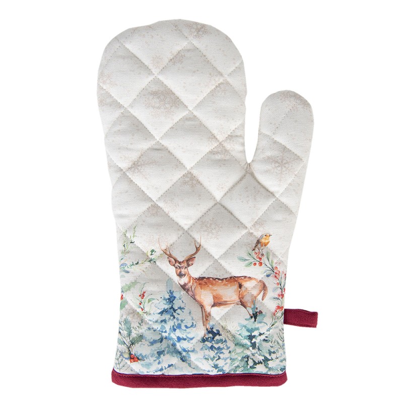 Clayre & Eef Manique de four 18x30 cm Blanc Rouge Coton Cerf