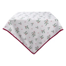 Clayre & Eef Nappe 130x180 cm Blanc Rouge Coton Rectangle Feuilles de houx