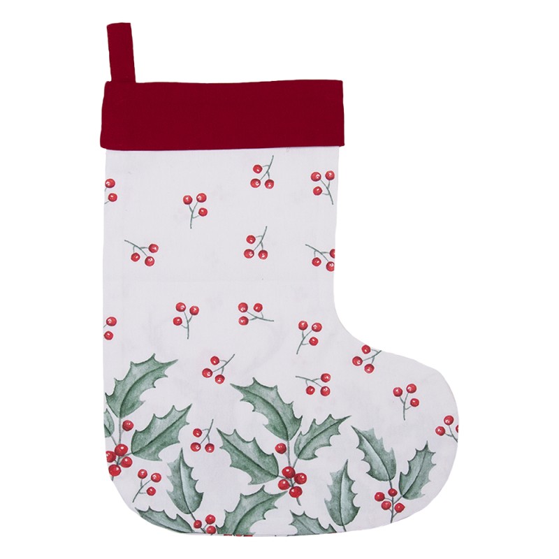Clayre & Eef Christmas Stocking Christmas Stocking 30x40 cm White Red Cotton