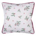 Clayre & Eef Housse de coussin 40x40 cm Blanc Rouge Coton Carré Cerf feuilles de houx