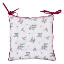 Clayre & Eef Coussin de chaise en mousse 40x40x4 cm Blanc Rouge Coton Carré Cerf feuilles de houx