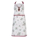 Clayre & Eef Kitchen Apron 70x85 cm White Red Cotton Deer Holly Leaves