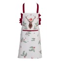 Clayre & Eef Tablier de cuisine pour enfants 48x56 cm Blanc Rouge Coton Cerf feuilles de houx