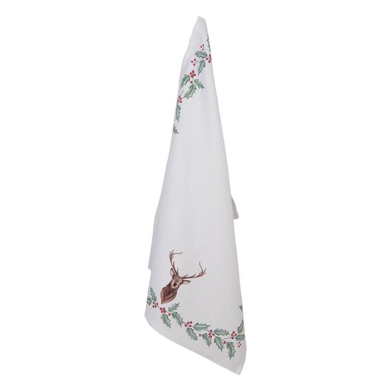 Clayre & Eef Tea Towel  50x70 cm White Red Cotton Deer Holly Leaves