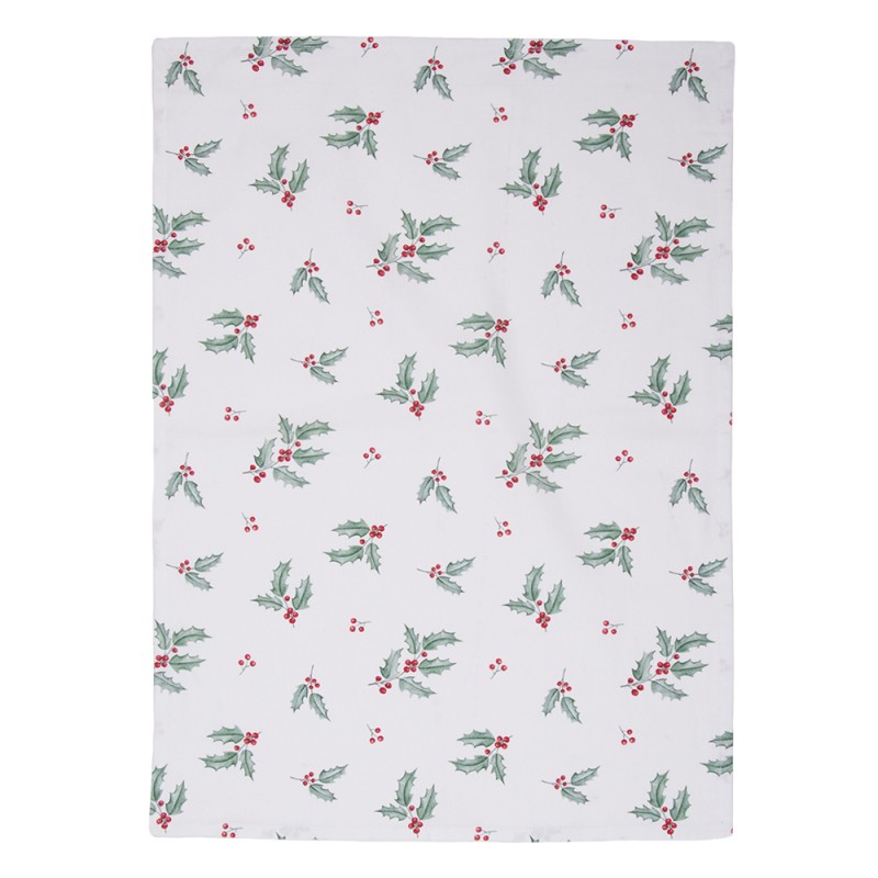 Clayre & Eef Tea Towel  50x70 cm Green Red Cotton Holly Leaves