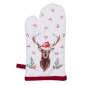 Clayre & Eef Kids' Oven Mitt 12x21 cm White Red Cotton Deer Holly Leaves
