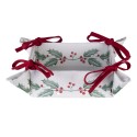 Clayre & Eef Bread Basket 35x35x8 cm White Red Cotton Square Holly Leaves
