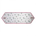 Clayre & Eef Christmas Table Runner 50x160 cm White Red Cotton Deer Holly Leaves