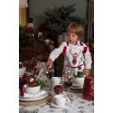 Clayre & Eef Weihnachtlicher Tischläufer 50x160 cm Weiß Rot Baumwolle Hirsch und Stechpalmenblätter