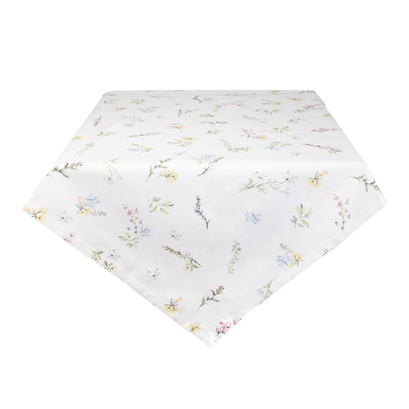 Clayre & Eef Tablecloth 100x100 cm White Pink Cotton Square Flowers