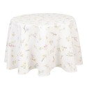 Clayre & Eef Tablecloth Ø 170 cm White Pink Cotton Round Flowers