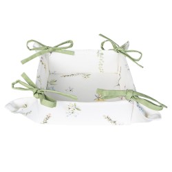 Clayre & Eef Corbeille à pain 35x35x8 cm Blanc Vert Coton