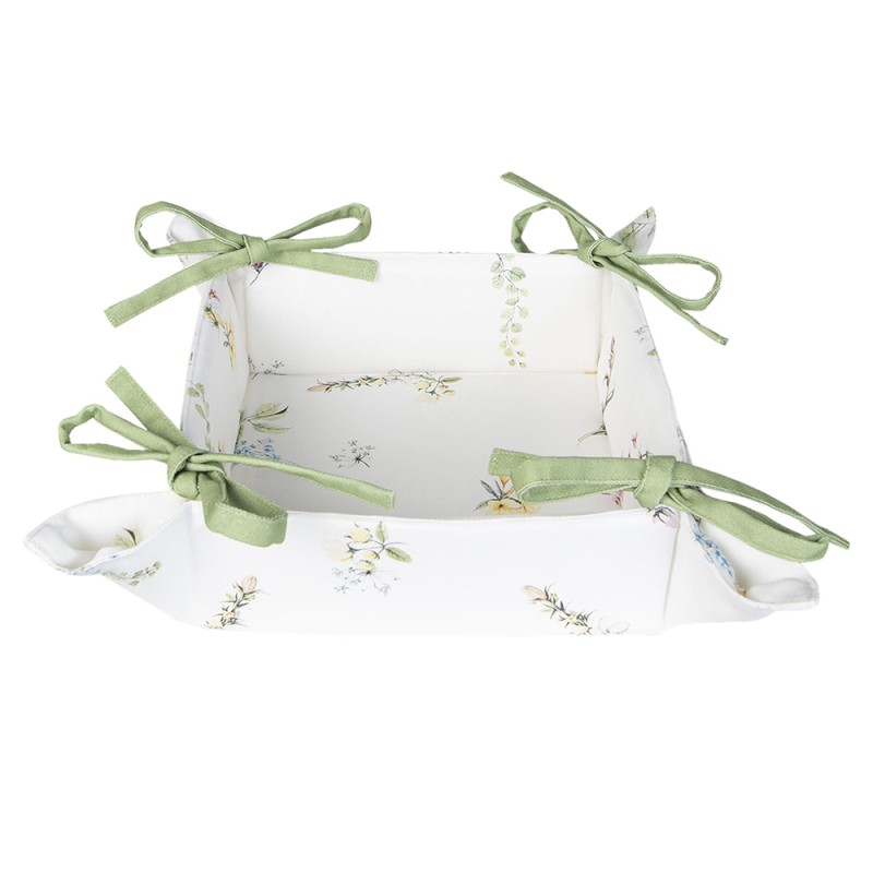 Clayre & Eef Bread Basket 35x35x8 cm White Green Cotton