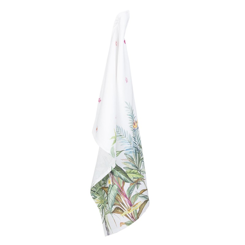 Clayre & Eef Tea Towel  50x70 cm White Green Cotton Jungle Botanics