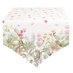 Clayre & Eef Tafelloper  50x160 cm Wit Groen Katoen Jungle Botanics