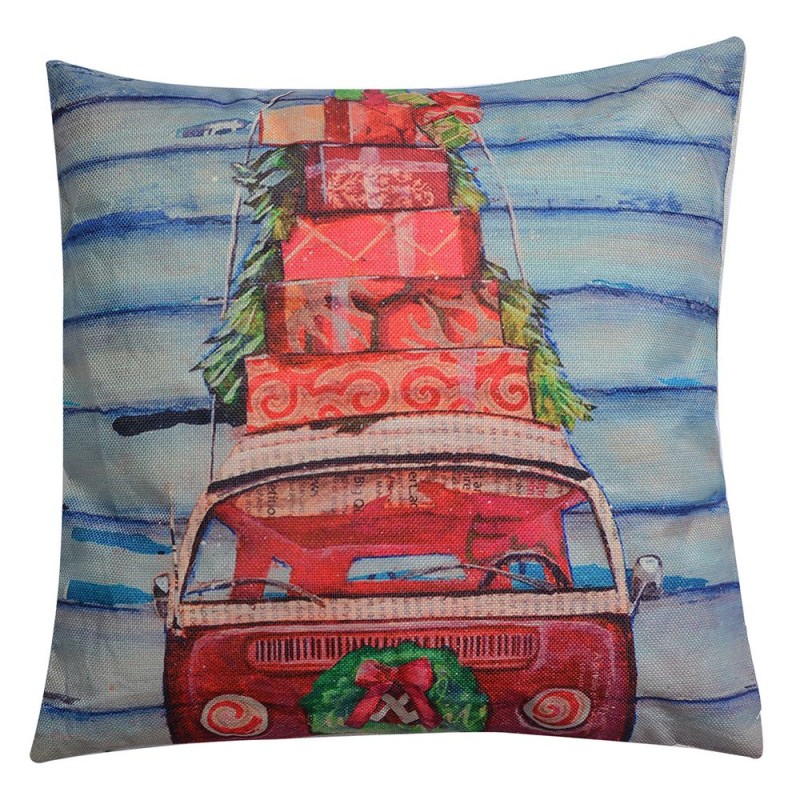 Clayre & Eef Decorative Cushion 43x43 cm Blue Red Synthetic Square Car