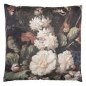 Clayre & Eef Decorative Cushion 45x45 cm Black White Synthetic Square Flowers