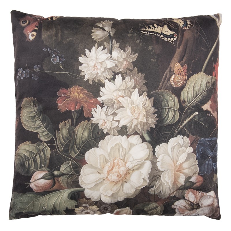 Clayre & Eef Dekokissen 45x45 cm Schwarz Weiß Synthetisch Quadrat Blumen