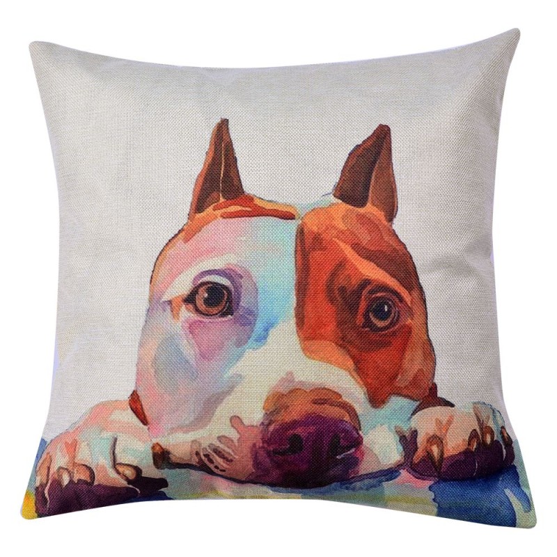 Clayre & Eef Cushion Cover 43x43 cm White Brown Polyester Square Dog