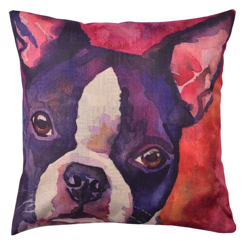Clayre & Eef Cushion Cover 43x43 cm Red Purple Polyester Square Dog