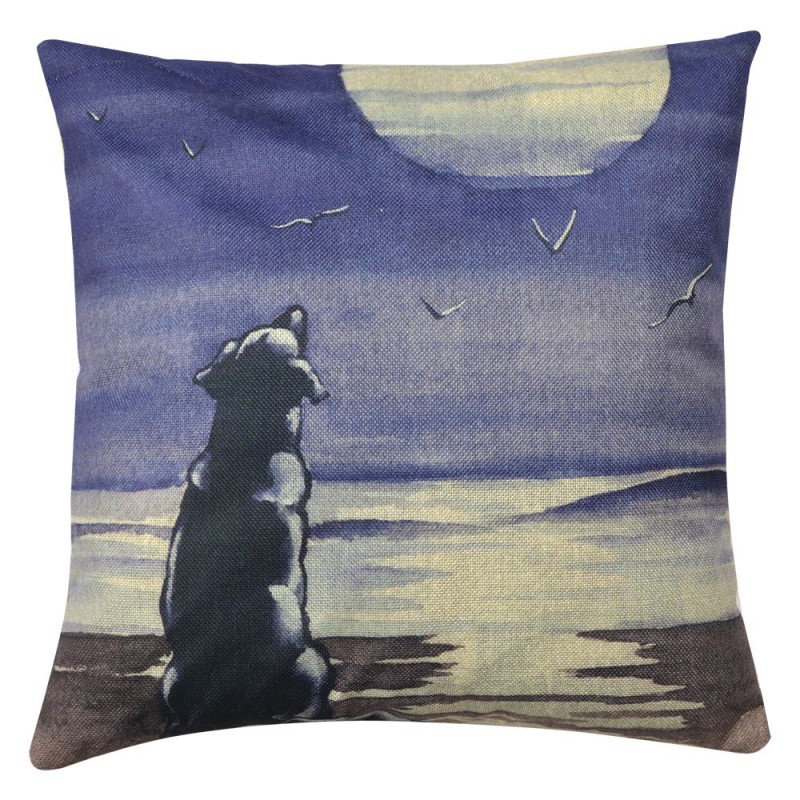 Clayre & Eef Kissenbezug 43x43 cm Blau Grau Polyester Quadrat Hund