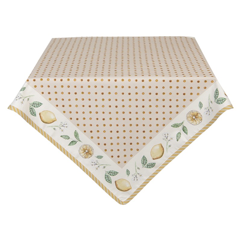 Clayre & Eef Tablecloth 100x100 cm Beige Yellow Cotton Square Lemon