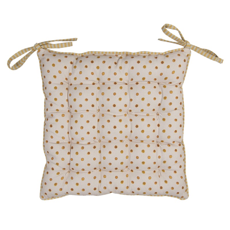 Clayre & Eef Coussin de chaise en mousse 40x40x4 cm Beige Jaune Coton Carré Citron