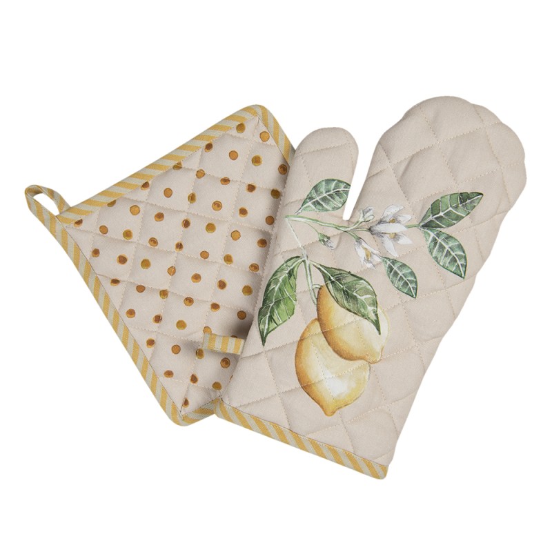 Clayre & Eef Manique de four 18x30 cm Beige Jaune Coton Citron