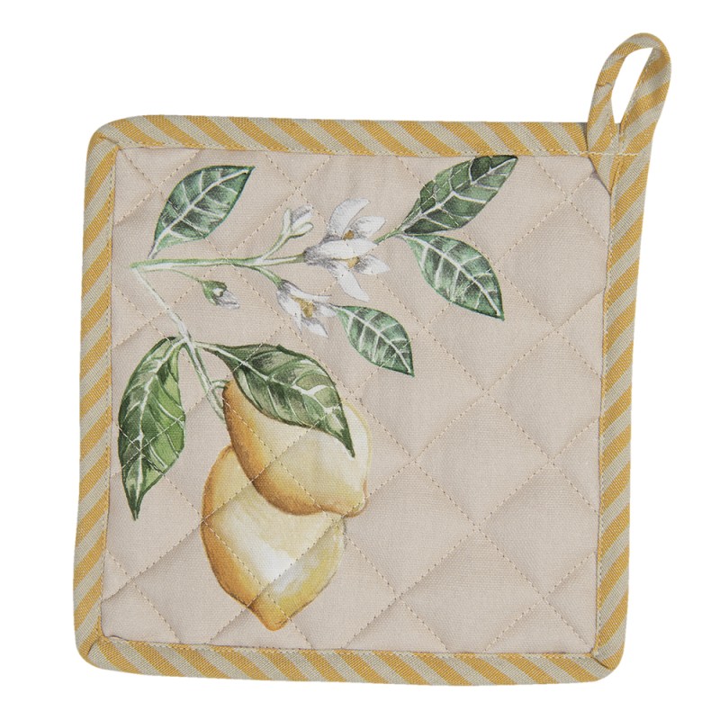 Clayre & Eef Pot Holder 20x20 cm Beige Yellow Cotton Square Lemon