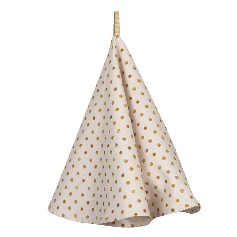 Clayre & Eef Tea Towel  Ø 80 cm Beige Yellow Cotton Round Lemon