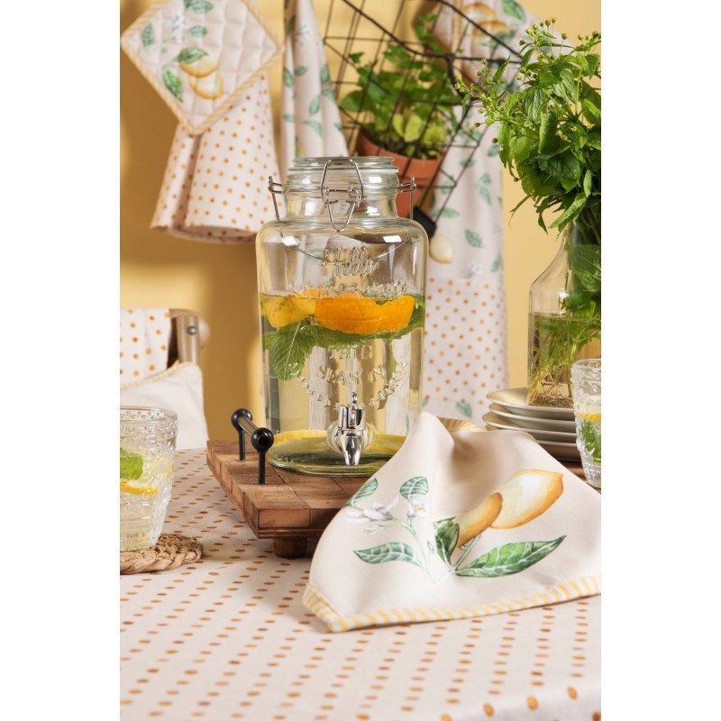 Clayre & Eef Tischläufer 50x160 cm Beige Grün Baumwolle Zitrone | Tischläufer