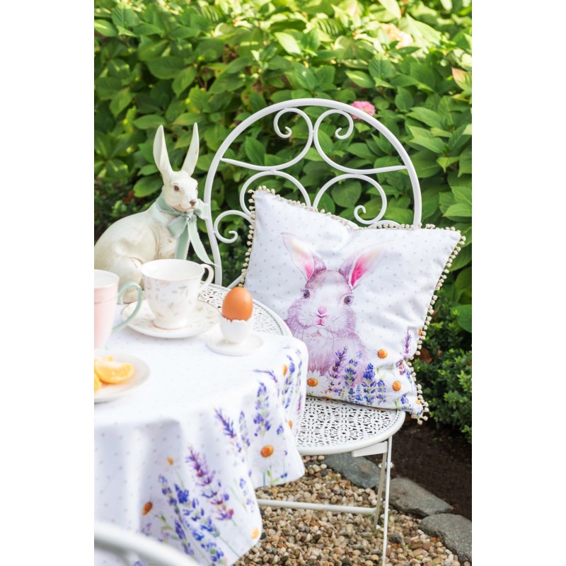 Clayre & Eef Chair Cushion Cover 40x40 cm White Purple Cotton Square Lavender Rabbit