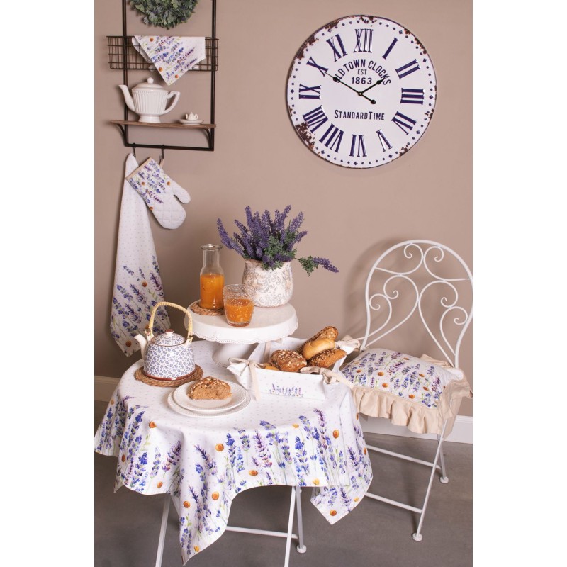 Clayre & Eef Küchenschürze 70x85 cm Weiß Violett Baumwolle Lavendel