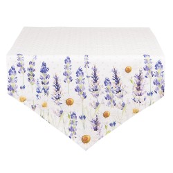 Clayre & Eef Tischläufer 50x160 cm Weiß Grün Baumwolle Lavendel