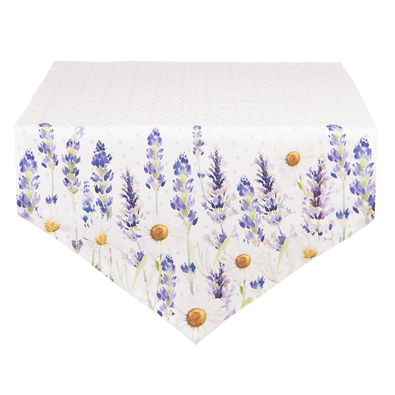 Clayre & Eef Table Runner 50x160 cm White Green Cotton Lavender