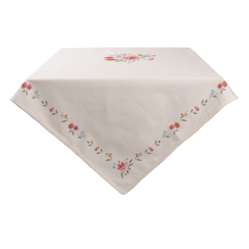 Clayre & Eef Tablecloth 100x100 cm Beige Cotton Square Roses