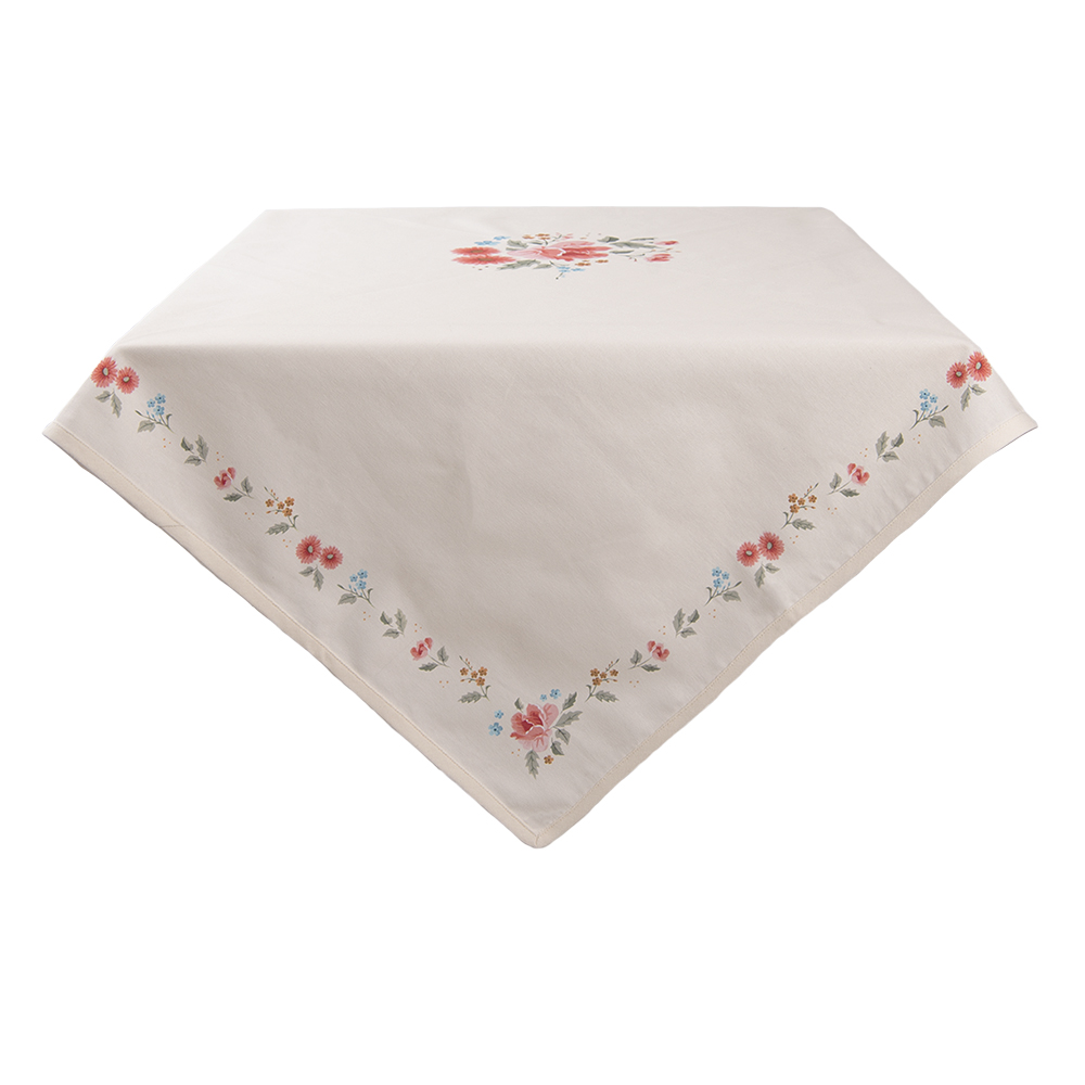 Clayre&Eef Tafelkleed 130x180 cm Beige Katoen Rozen afbeelding